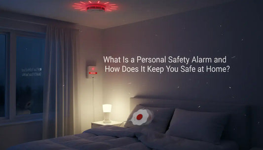Personal safety alarm system activating smoke alert with bed shaker and bedside light at night