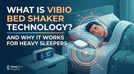 Illustration explaining vibro bed shaker technology and its effectiveness for heavy sleepers.
