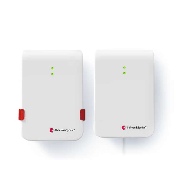 Three Bellman & Symfon personal amplifiers in charcoal and white.