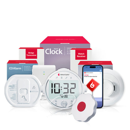 Smoke/Fire and Carbon Monoxide Alarm Notification System with Bluetooth Bridge, Alarm Clock Receiver, and Bed Shaker