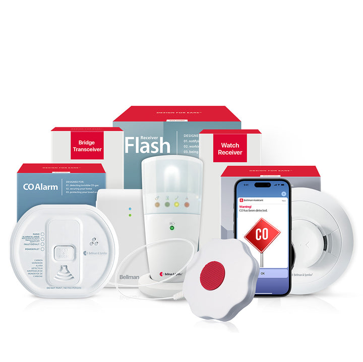 Smoke/Fire and Carbon Monoxide Alarm Notification System with Bluetooth Bridge, Flash Receiver, and Bed Shaker