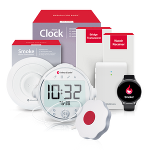 Smoke/Fire Alarm System with Alarm Clock Receiver, Bridge, and Watch Receiver