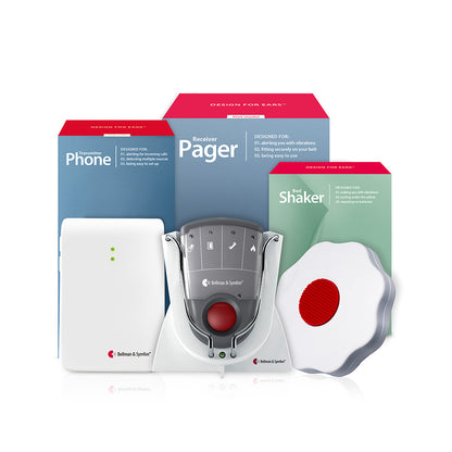 Landline Phone System with Pager Receiver, Pager Charger, and Bed Shaker