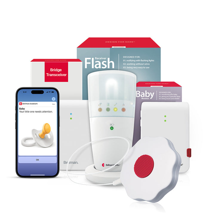 Baby Monitoring System with Bluetooth Bridge, Flash Receiver, and Bed Shaker