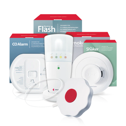Smoke/Fire and Carbon Monoxide Alarm Notification System with Alarm Clock Receiver and Bed Shaker