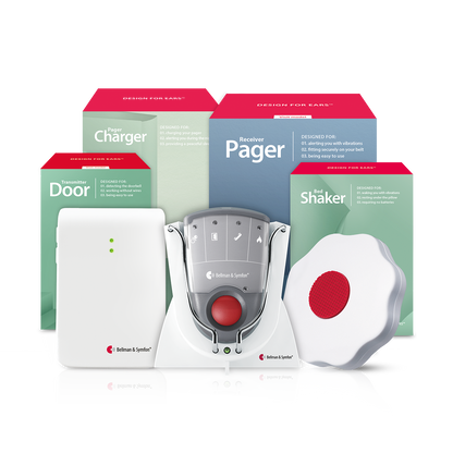 Doorbell System with Pager Receiver, Charger, and Bed Shaker