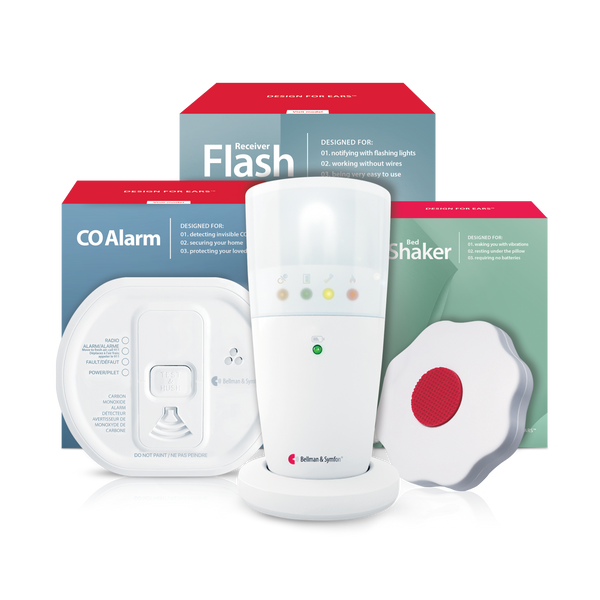 Carbon Monoxide Alarm Notification System with Flash Receiver and Bed Shaker
