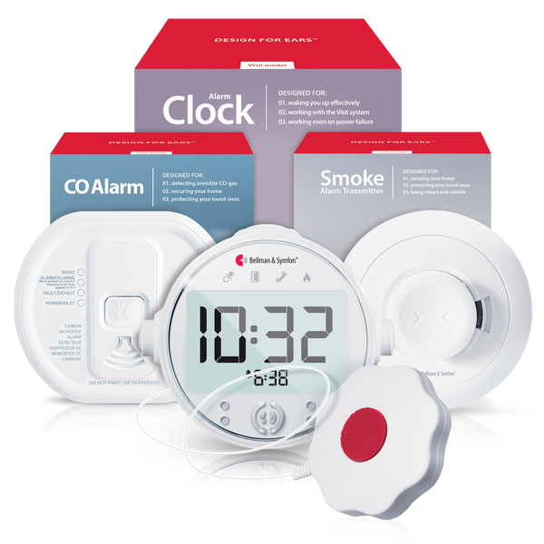Smoke/Fire and Carbon Monoxide Alarm Notification System with Alarm Clock Receiver and Bed Shaker