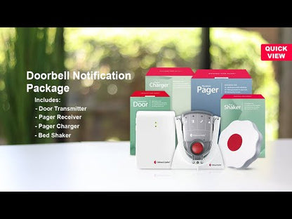 Doorbell System with Pager Receiver, Charger, and Bed Shaker