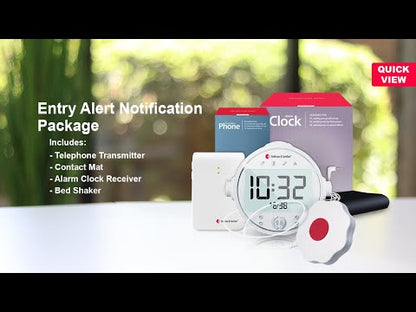Entry Alert System with Contact Mat, Alarm Clock Receiver, and Bed Shaker