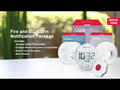 Smoke/Fire and Carbon Monoxide Alarm Notification System with Alarm Clock Receiver and Bed Shaker